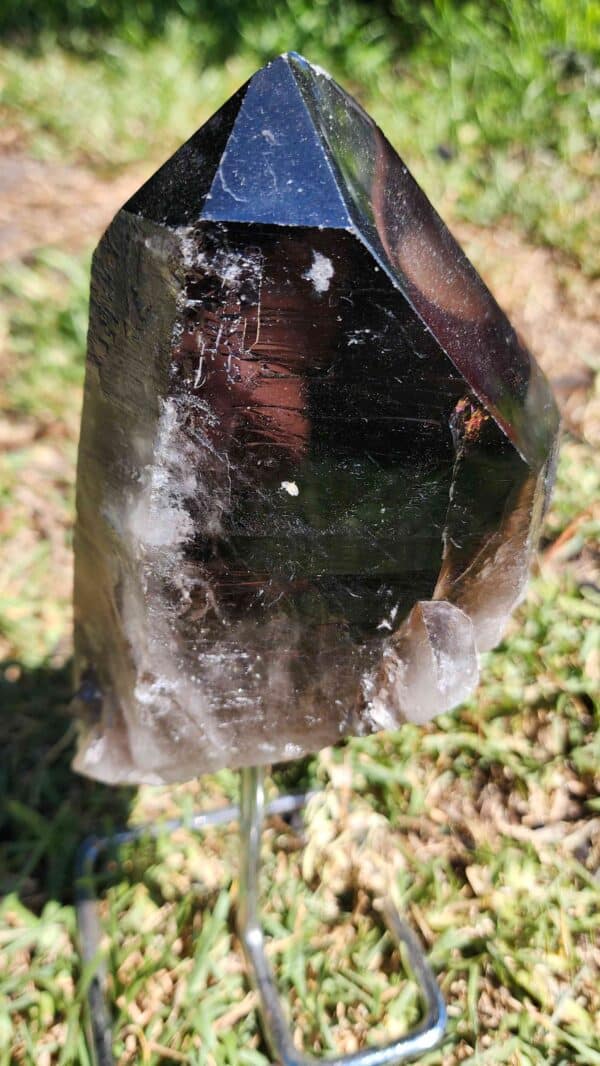 Raw Smokey Quartz Crystal On Stand