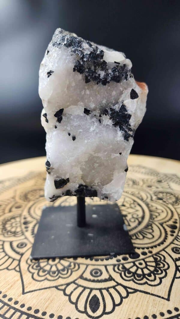Natural Black Tourmaline On Quartz (Stand)