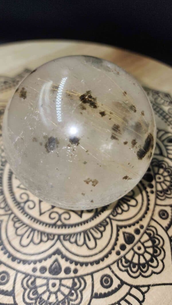 Golden Rutilated Crystal Sphere With Mica & Chlorite