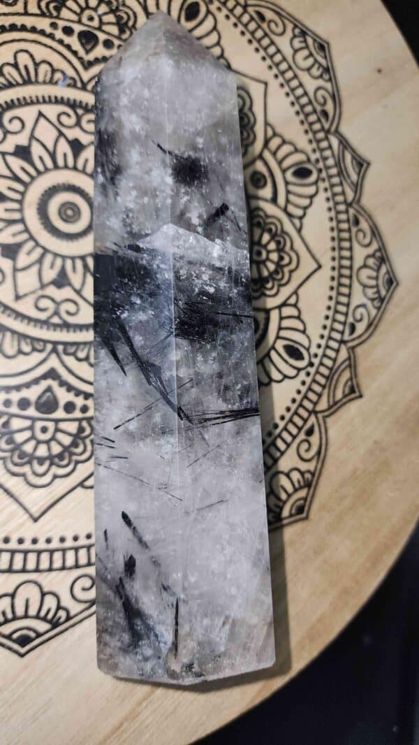 Black Tourmaline Rutilated Quartz Tower - Image 3