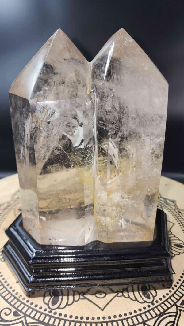 Silver Rutilated Clear Quartz Crystal Twin Tower