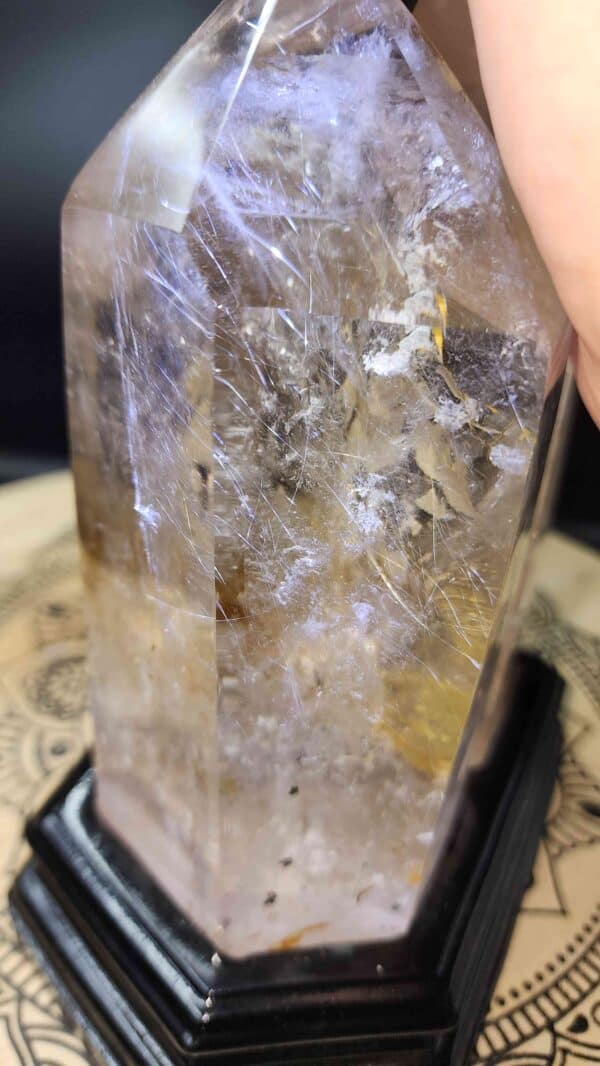 Silver Rutilated Clear Quartz Crystal Twin Tower - Image 3