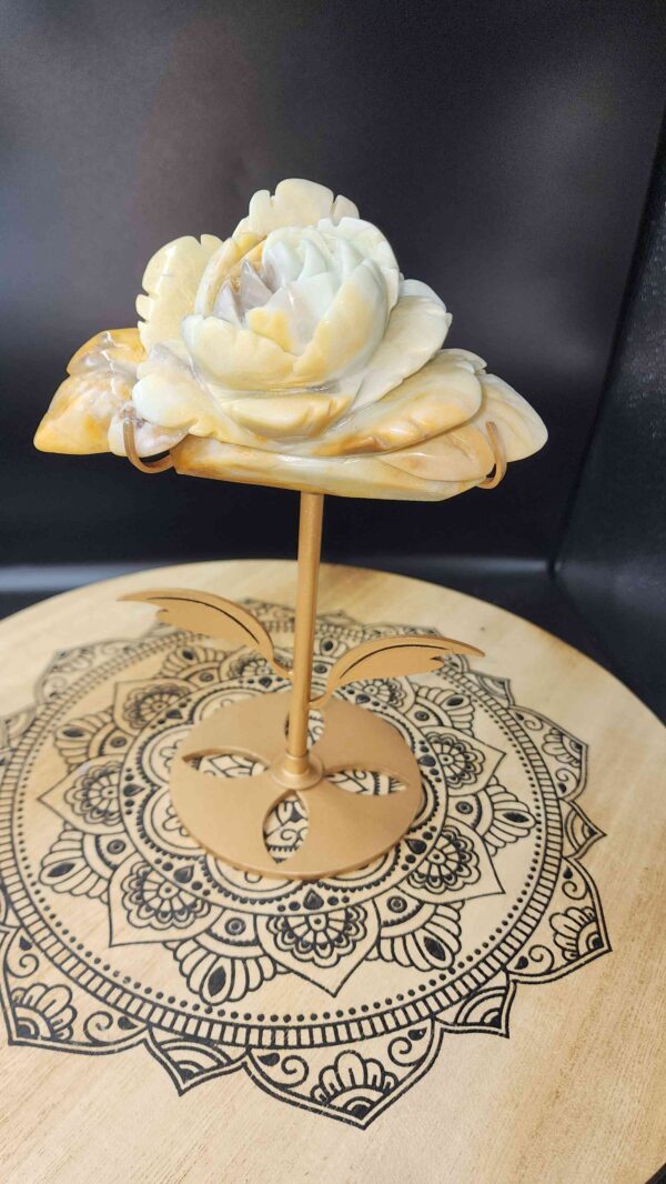 Carribean Calcite & Amazonite Crystal Flower On Stand - Image 2