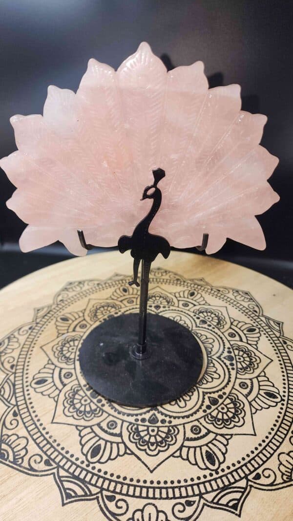 Rose Quartz Crystal Peacock On Stand
