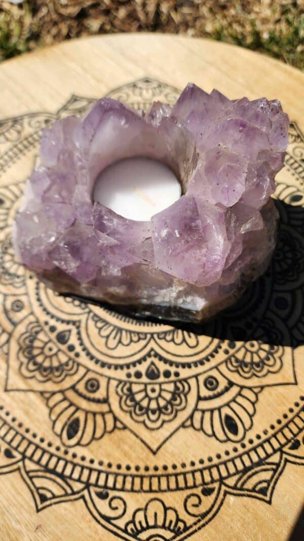 Natural Brazilian Amethyst Tea Light Candle Cluster - Image 2