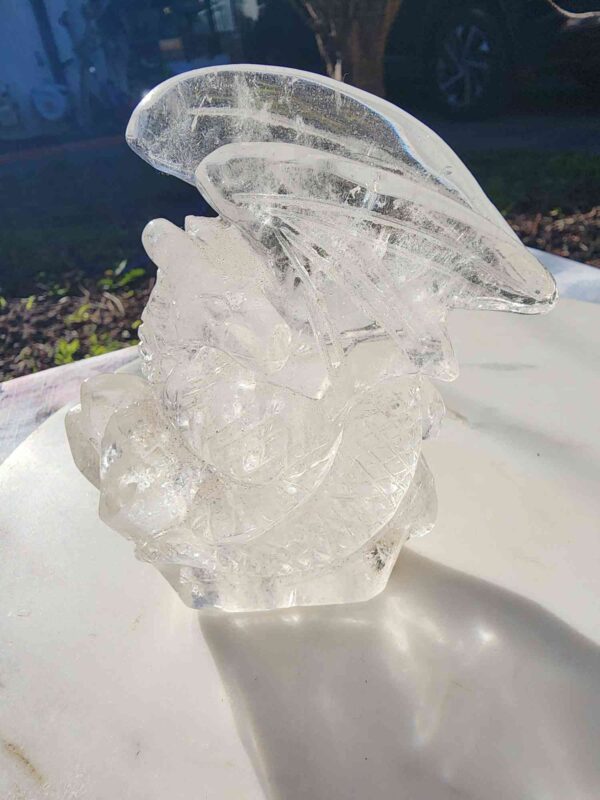 Hand Carved Clear Quartz Crystal Dragon
