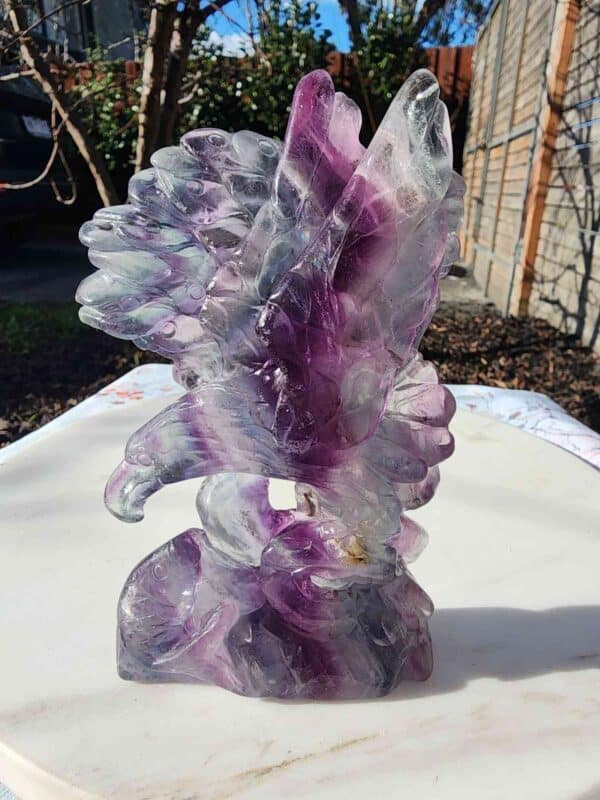 Hand carved Rainbow Fluorite Crystal Eagle